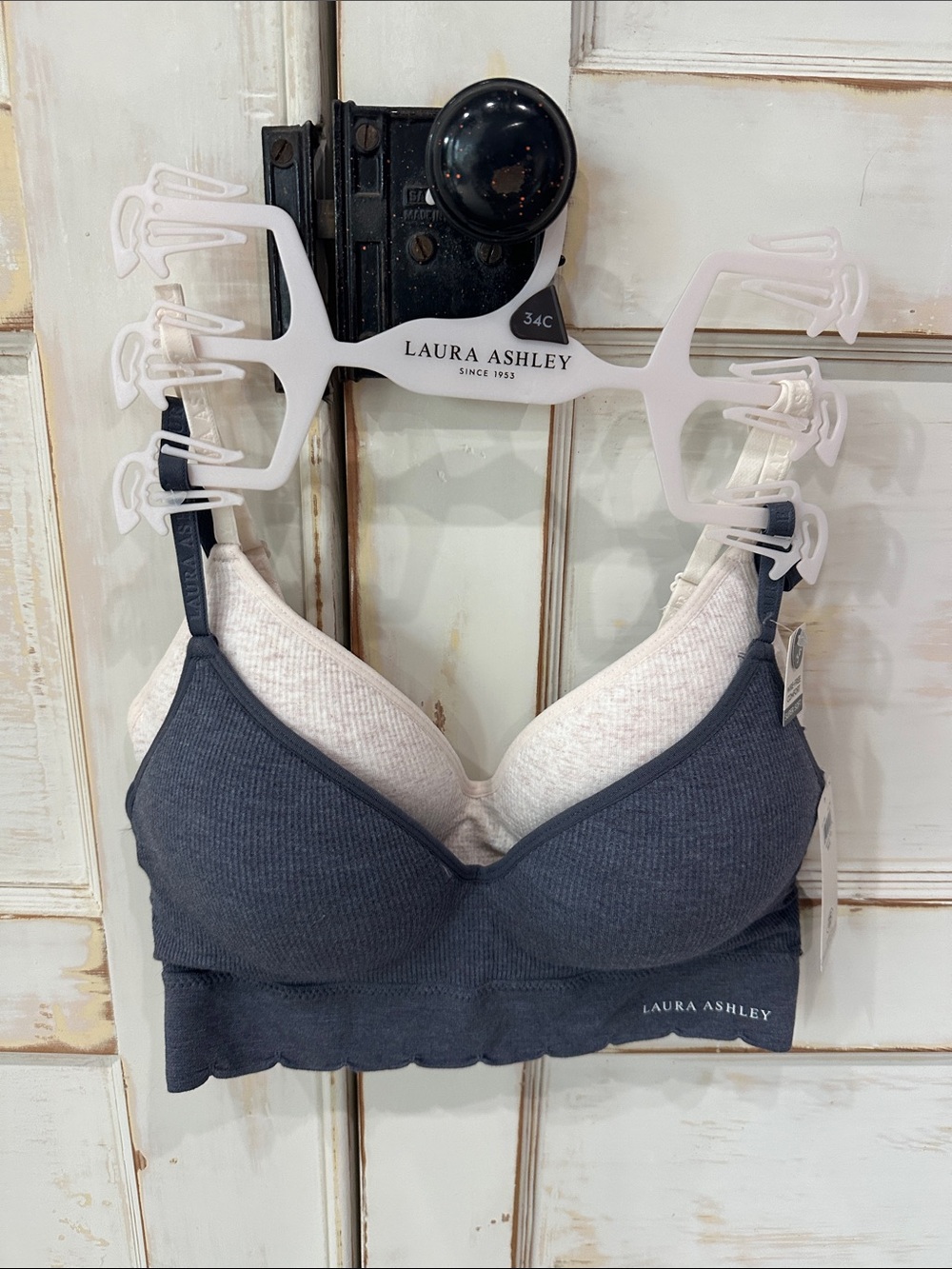 Laura Ashley Gray and Cream Wireless Ribbed Sleep Bralette